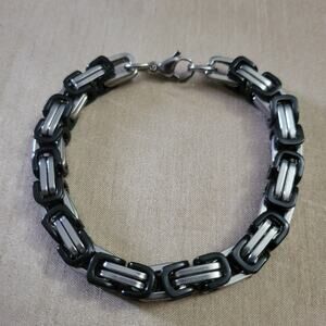 Men's stainless steel black & silver byzantine chain bracelet